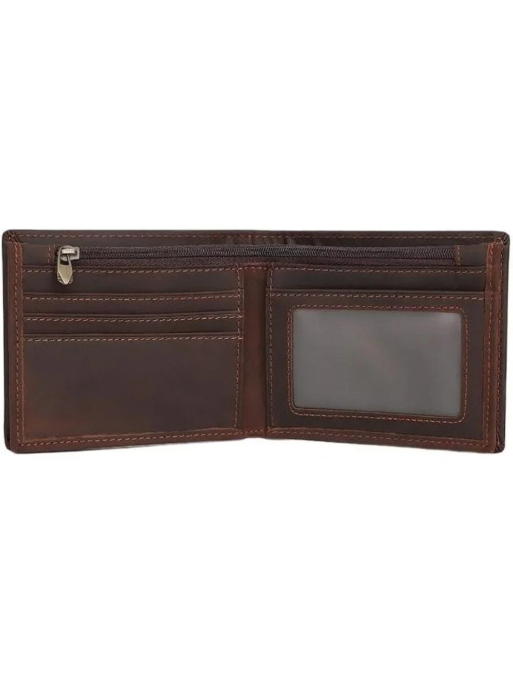 Genuine Crazy Horse Leather Bifold Wallet for Men, RFID Blocking, Zipper Closure
